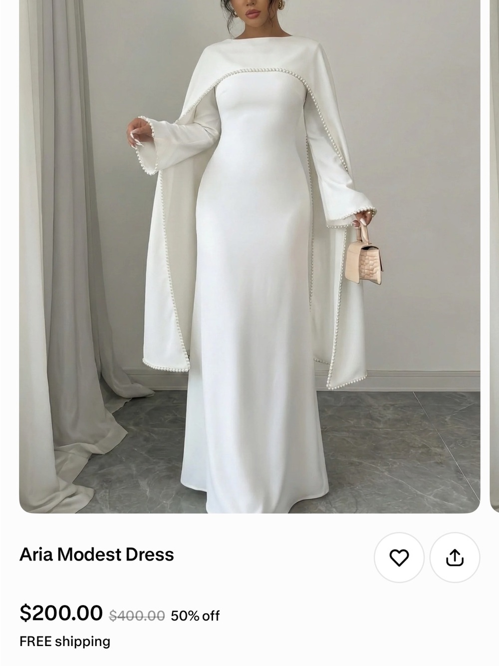 Aria White Cape-Trim Maxi Gown